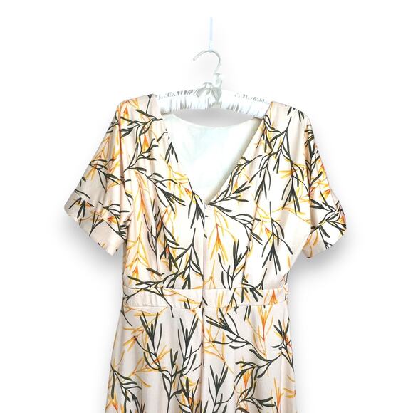 Alexia Admor Size M Lana Midi Dess Leaf Print Front Leg Slit V-back Flowy - Picture 7 of 12